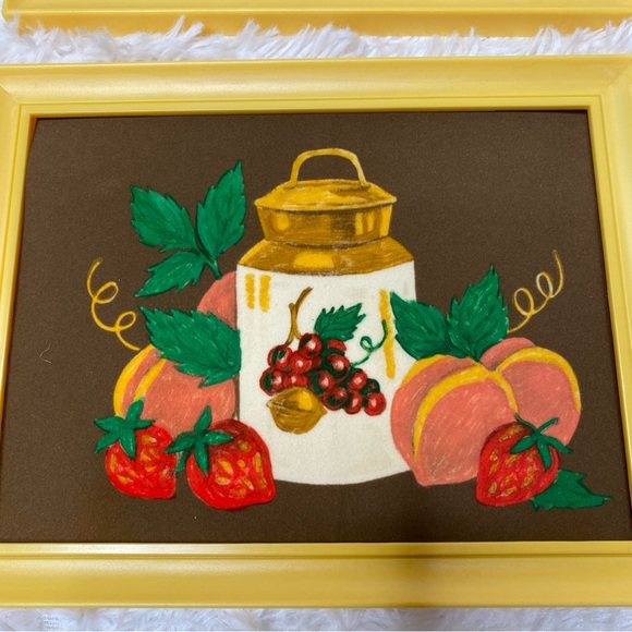 Vintage Set Of 4 Fuzzy Velvet Kitchen Teapot Framed Collage Wall Decor - Picture 3 of 7